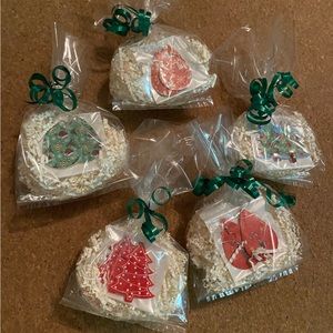 5 Pre packaged trendy faux leather Christmas earrings (hand made)